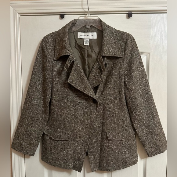 Women’s DONCASTER Silk Blend Brown Gray Patterned Button Jacket. Size 10. - Picture 7 of 7